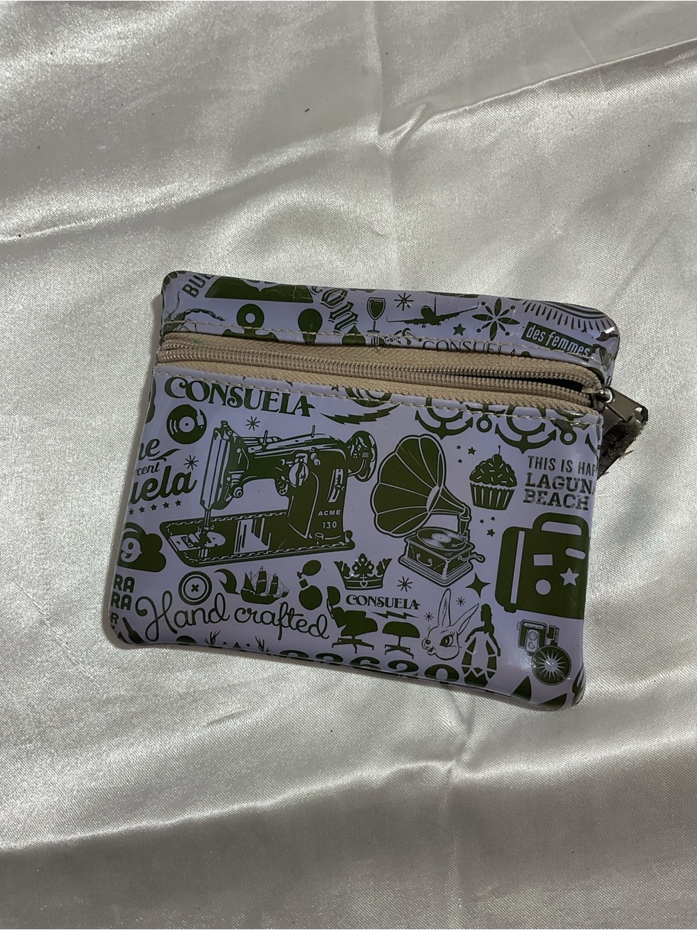 Consuela Green & Lavender Zip Wristlet Pouch
